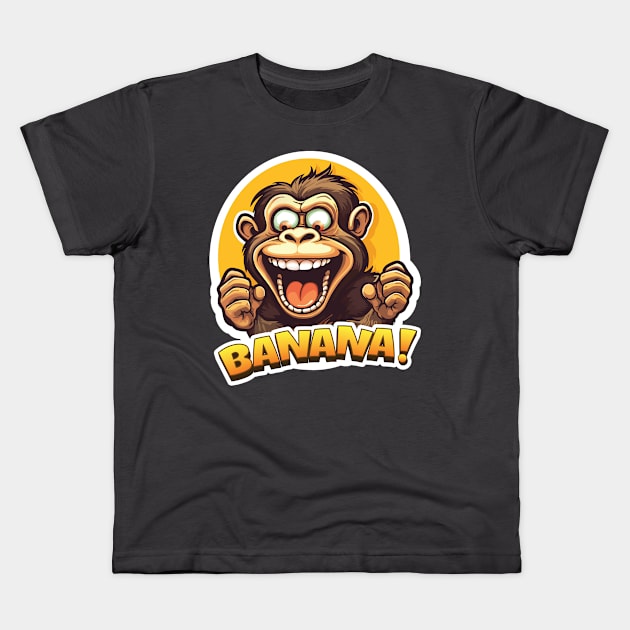 Crazy Monkey Shouting Banana! Kids T-Shirt by SquishyKitkat